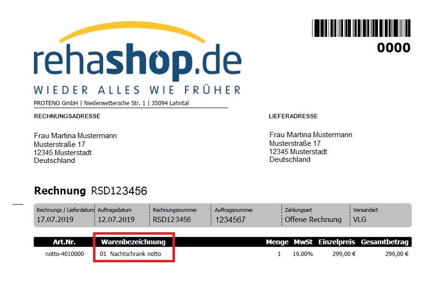 How to find your articlename on the invoice
