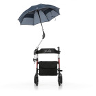 Rollatorschirm MPB 99 SR aufgespannt, am Rollator angebracht